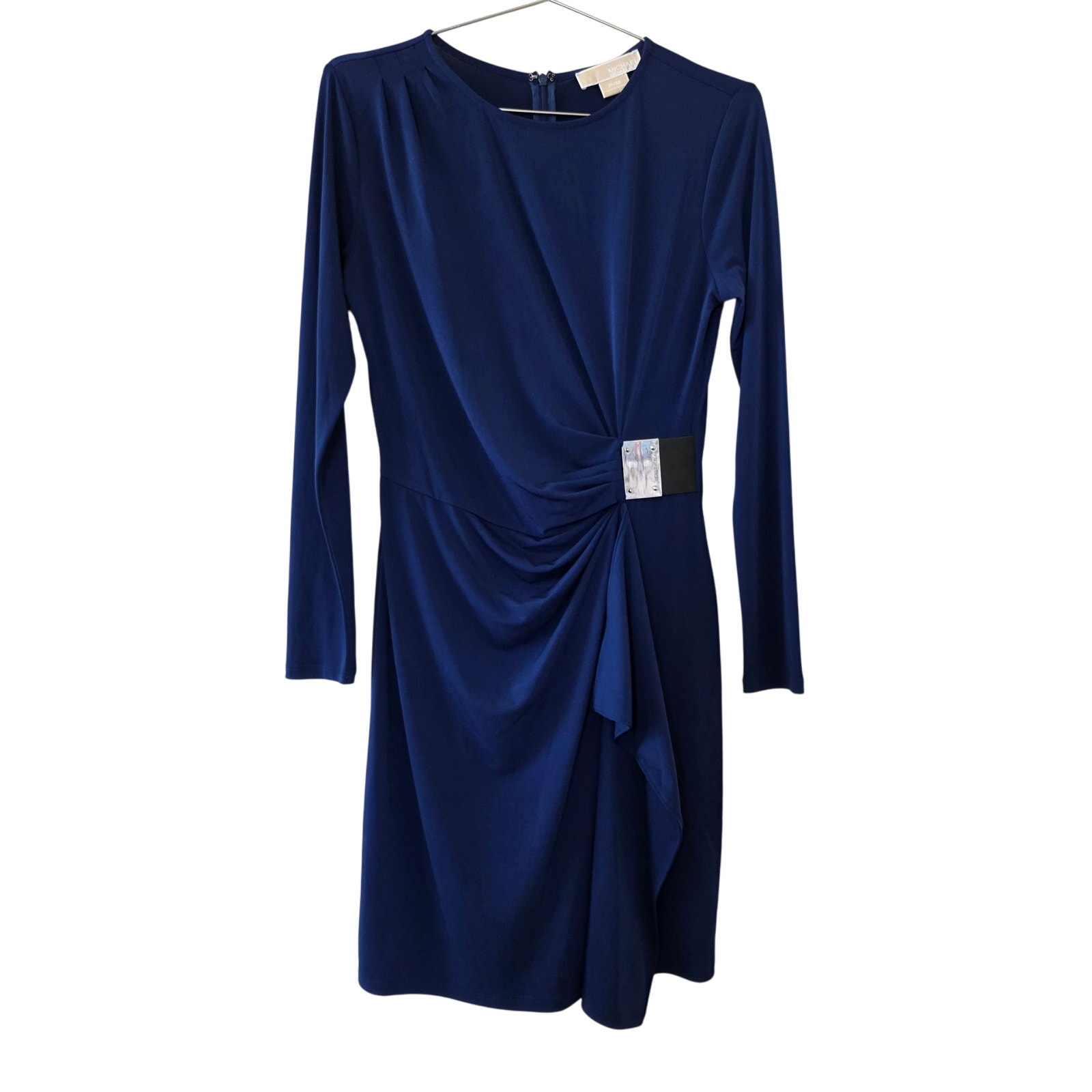 Michael Michael Kors Womens Blue Long Sleeve Ruched Sheath Dress Size P/M